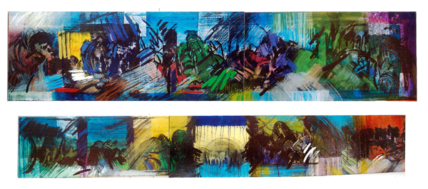 Walk scape  140 x 30cm each section. chinee paper collage acrylic ink.